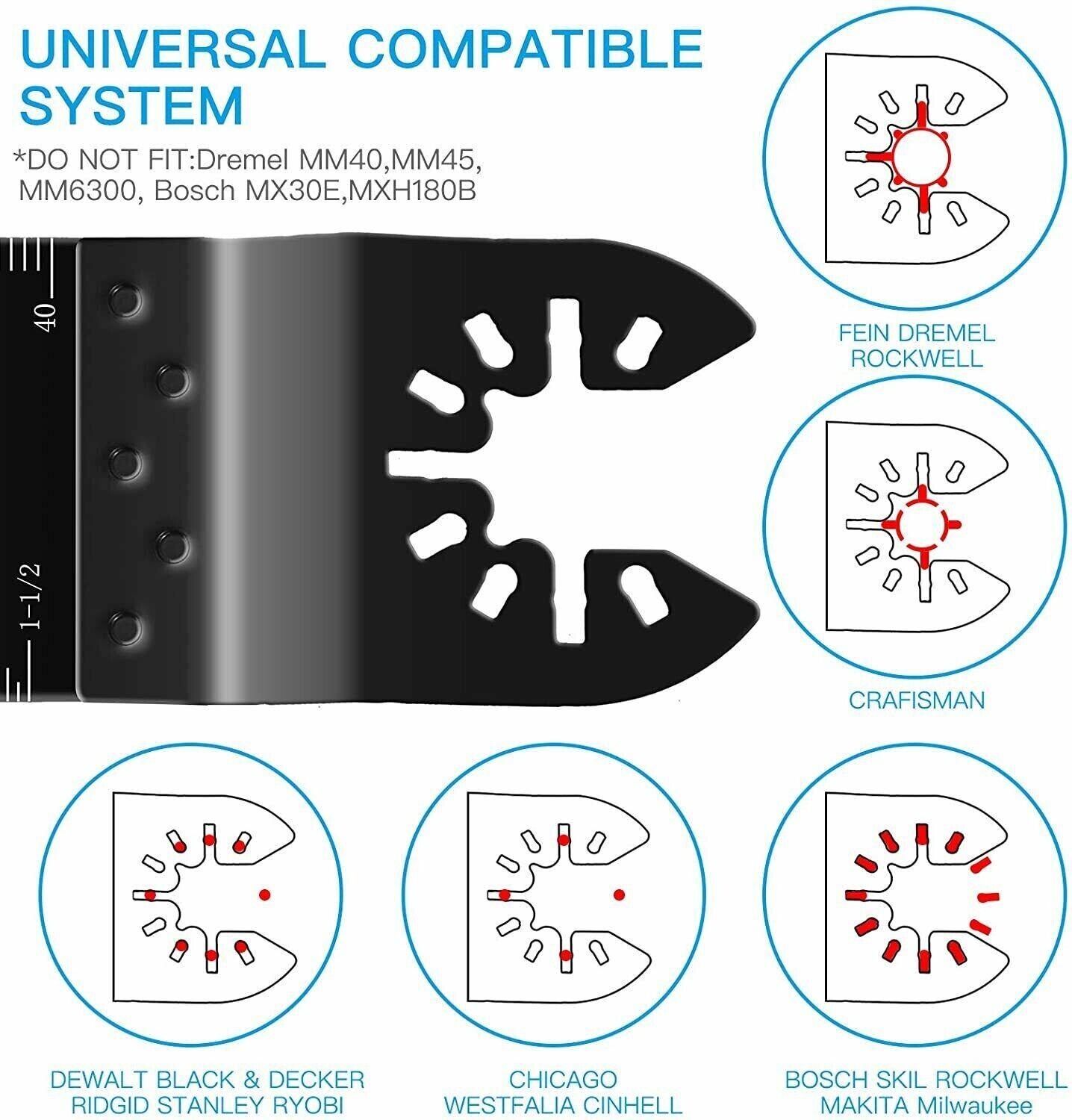 A set of 20 oscillating multi tool saw blades designed for cutting wood and metal, showcasing their sharp teeth and durable construction.