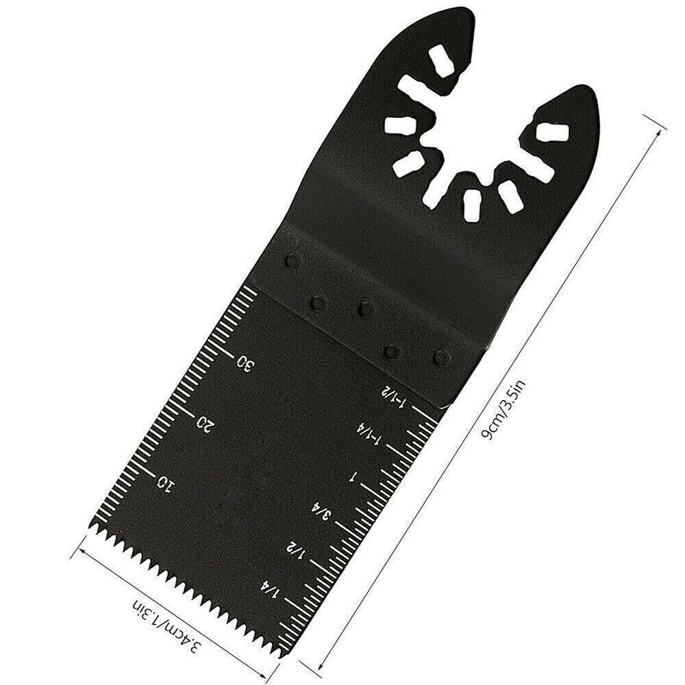 A set of 20 oscillating multi tool saw blades designed for cutting wood and metal, showcasing their sharp teeth and durable construction.