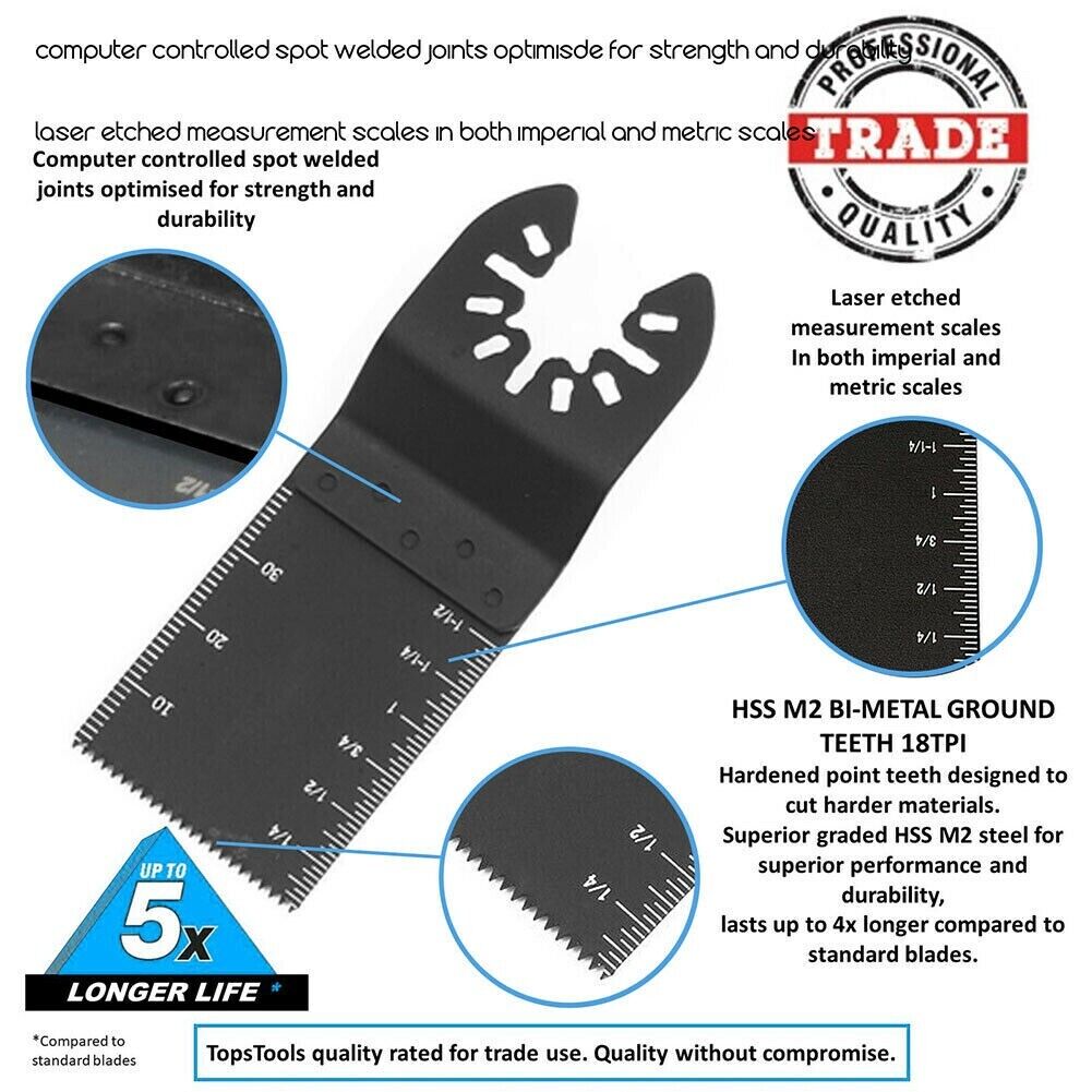 A set of 20 oscillating multi tool saw blades designed for cutting wood and metal, showcasing their sharp teeth and durable construction.