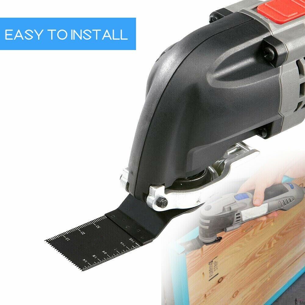 A set of 20 oscillating multi tool saw blades designed for cutting wood and metal, showcasing their sharp teeth and durable construction.