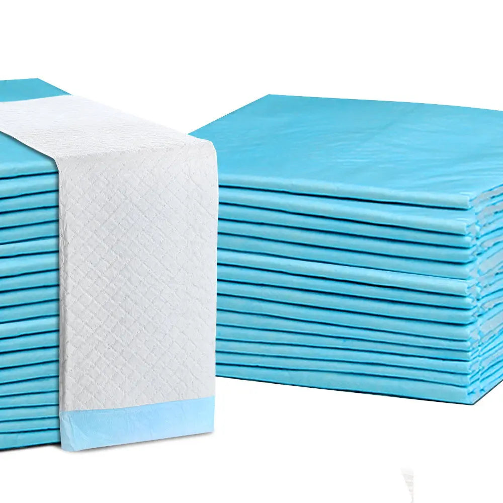 200pcs Puppy Dog Pet Training Pads, 60 x 60cm, blue color, featuring five-layer construction for maximum absorption and leakproof protection.