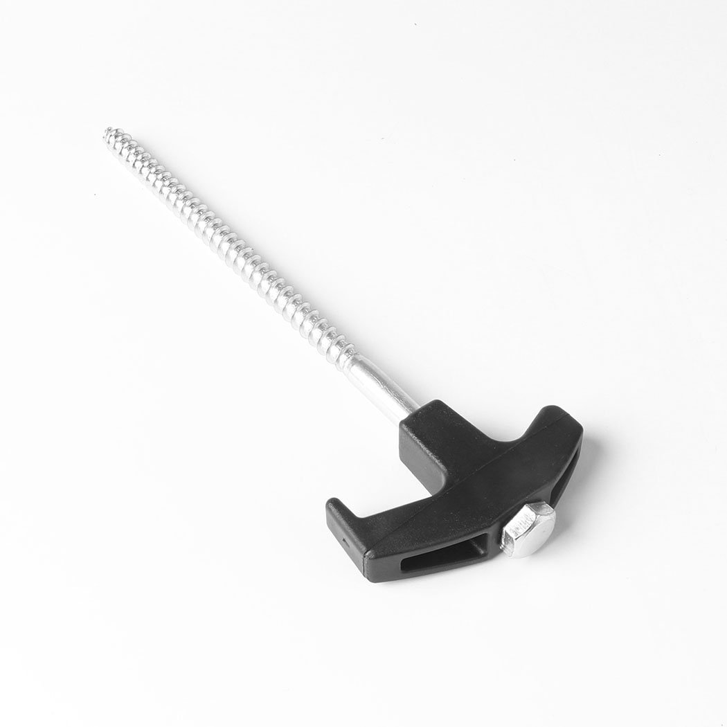 20 heavy duty galvanized steel tent pegs with sharp pointed ends, packaged in a blue carry case, ideal for camping stability.