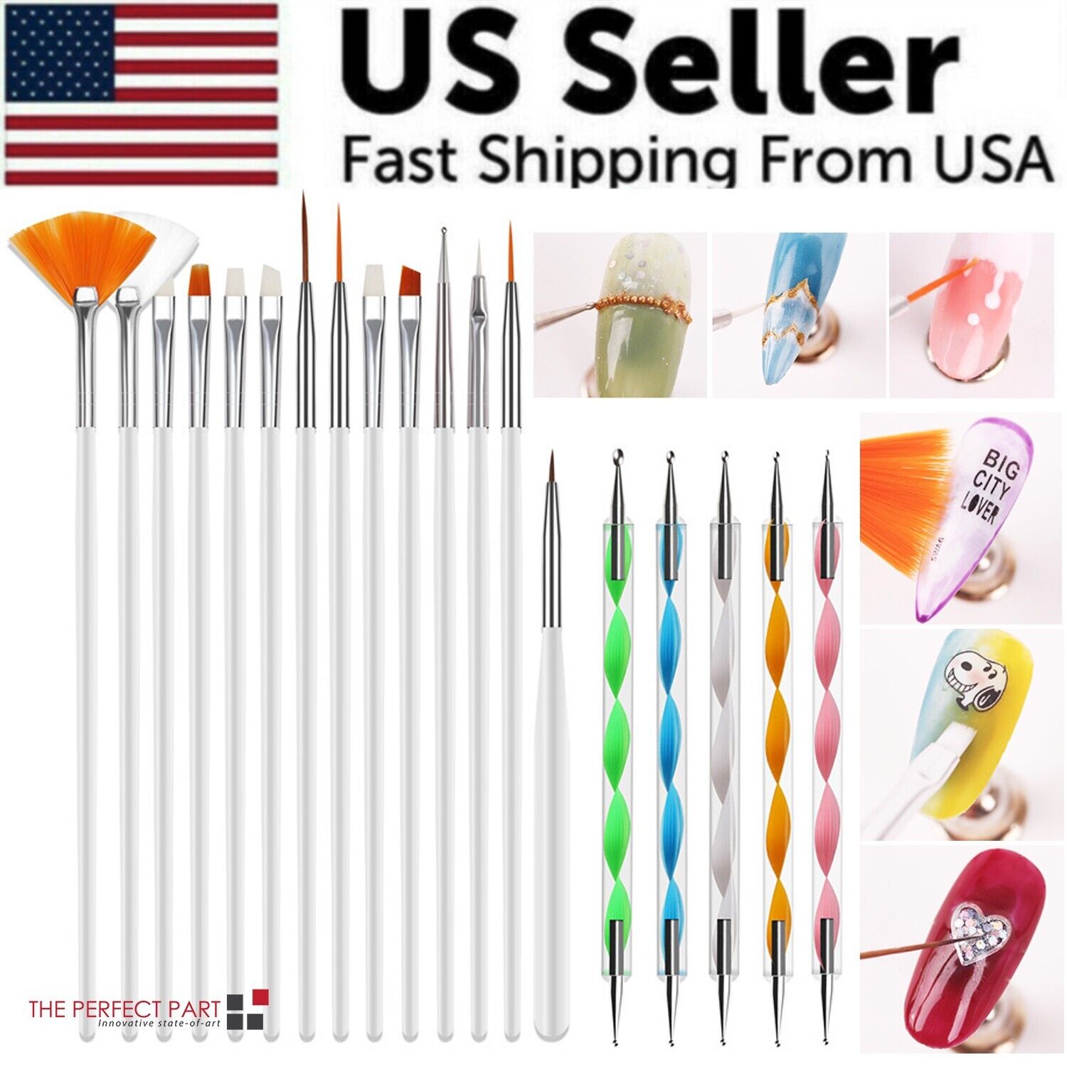 20PCS Nail Art Design Dotting Painting Drawing Polish Brush Pen set including various brushes and dotting tools for nail art.