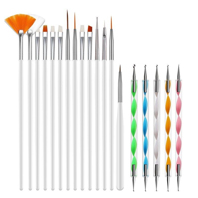20PCS Nail Art Design Dotting Painting Drawing Polish Brush Pen set including various brushes and dotting tools for nail art.