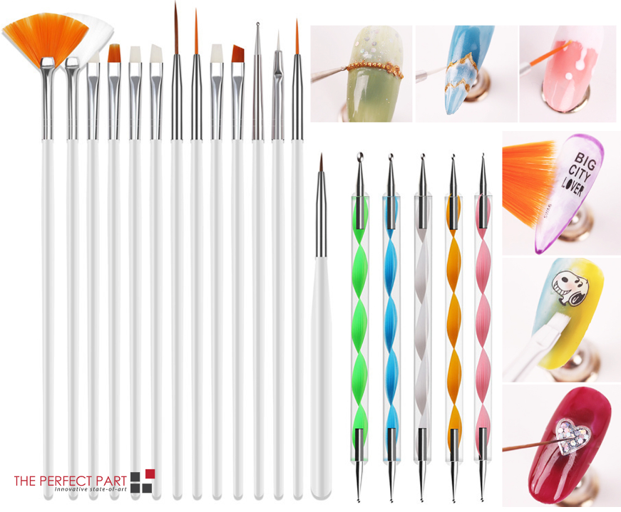 20PCS Nail Art Design Dotting Painting Drawing Polish Brush Pen set including various brushes and dotting tools for nail art.