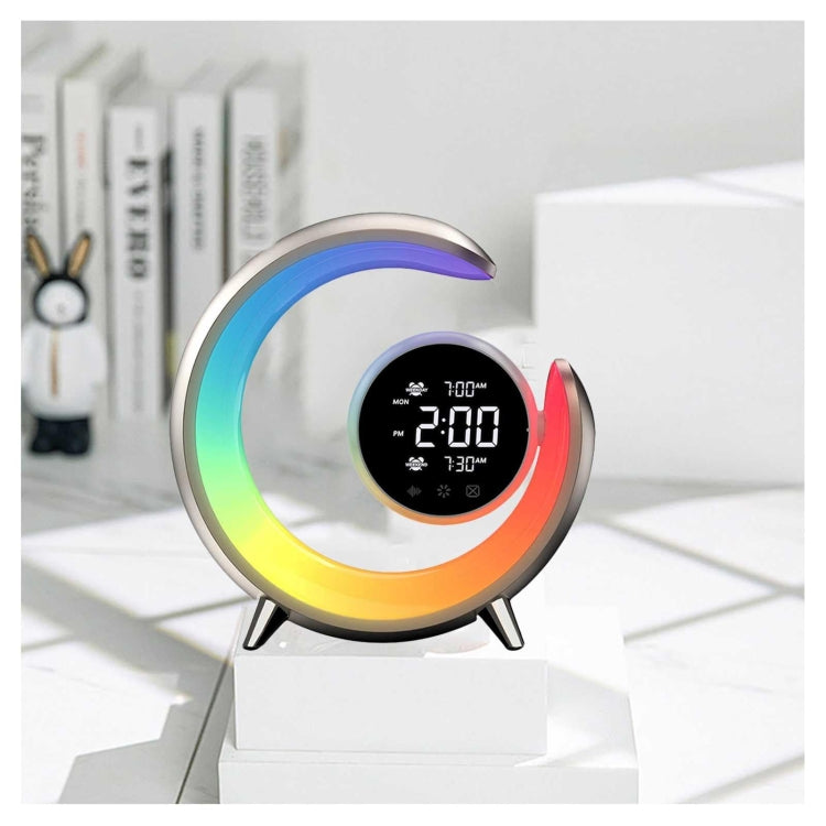 20W Dual Alarm Clock with Touch Control, RGB Light, and Nature Music features a sleek design with adjustable brightness and colors.