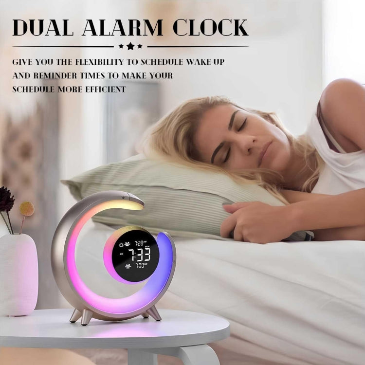 20W Dual Alarm Clock with Touch Control, RGB Light, and Nature Music features a sleek design with adjustable brightness and colors.