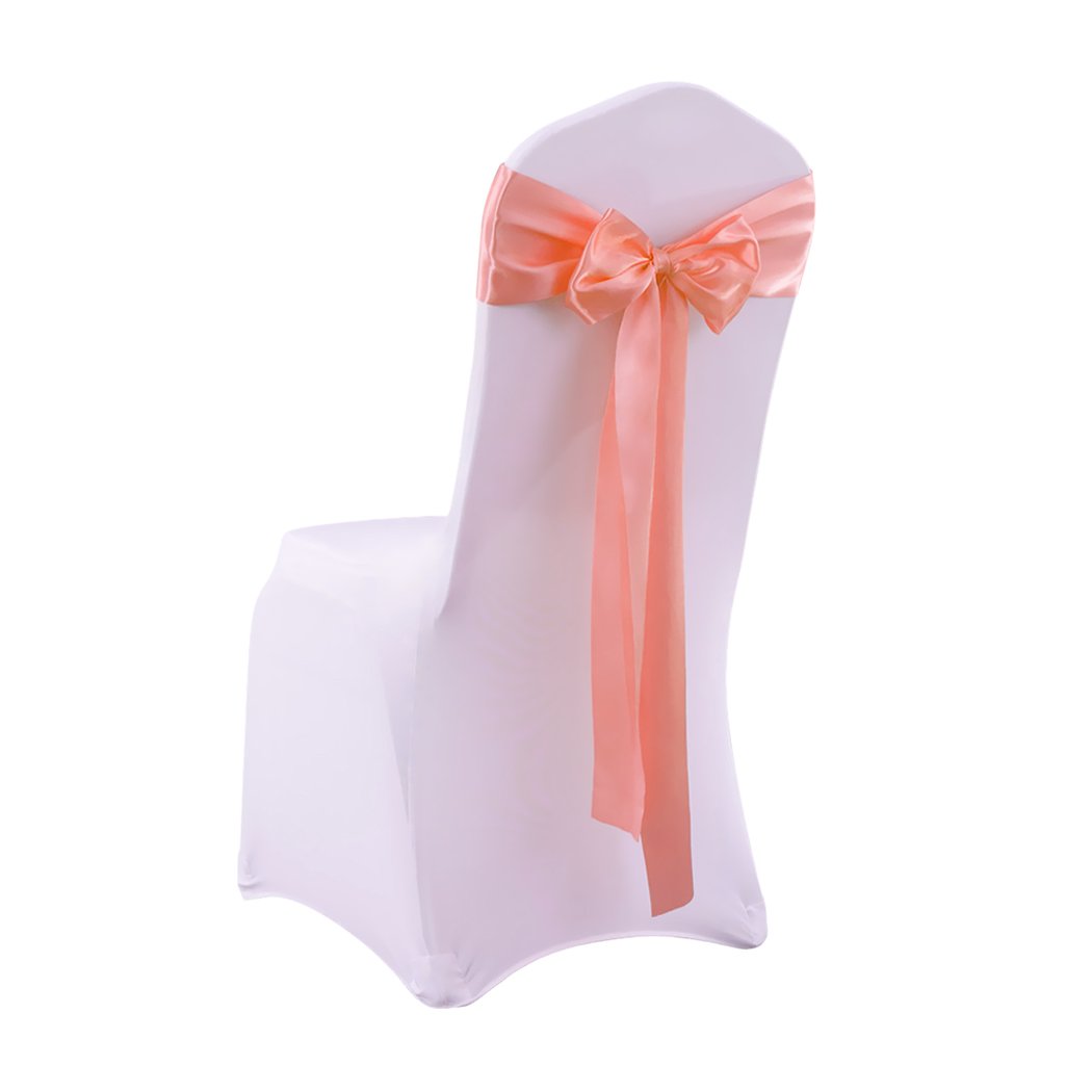 20 satin chair sashes in various colors elegantly draped over chairs for event decoration.