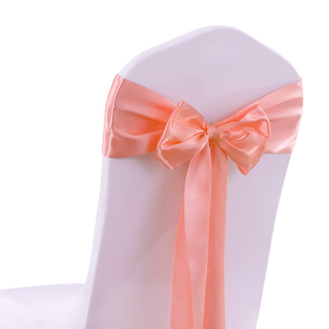 20 satin chair sashes in various colors elegantly draped over chairs for event decoration.