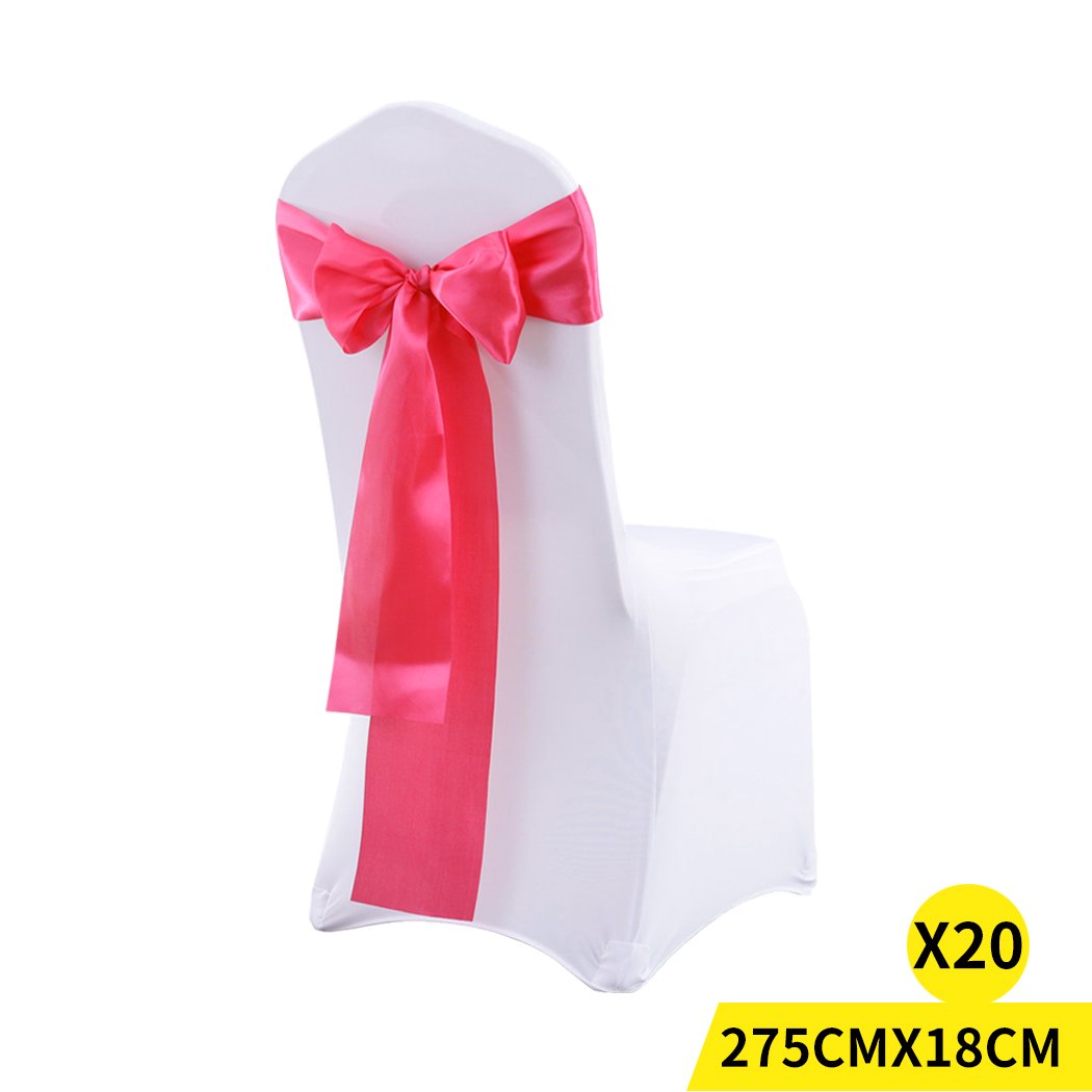 20 satin chair sashes in various colors elegantly draped over chairs for event decoration.