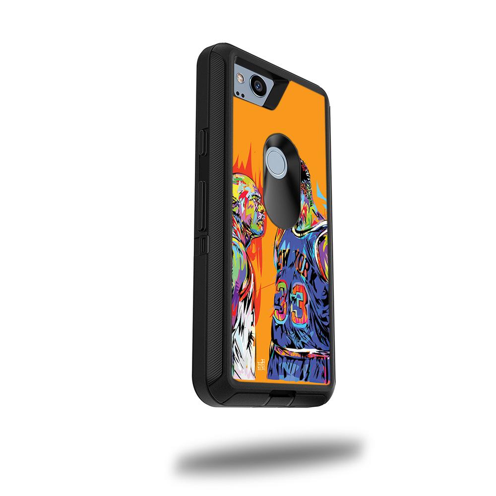 MightySkins for OtterBox Defender Pixel 2, showcasing three finishes: Matte, Carbon Fiber, and Glossy Glitter.