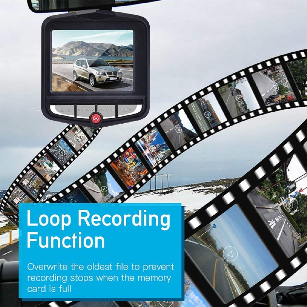 2.4 inch Full HD 1080P Dash Cam with night vision and wide-angle lens, designed for front or rear installation in vehicles.