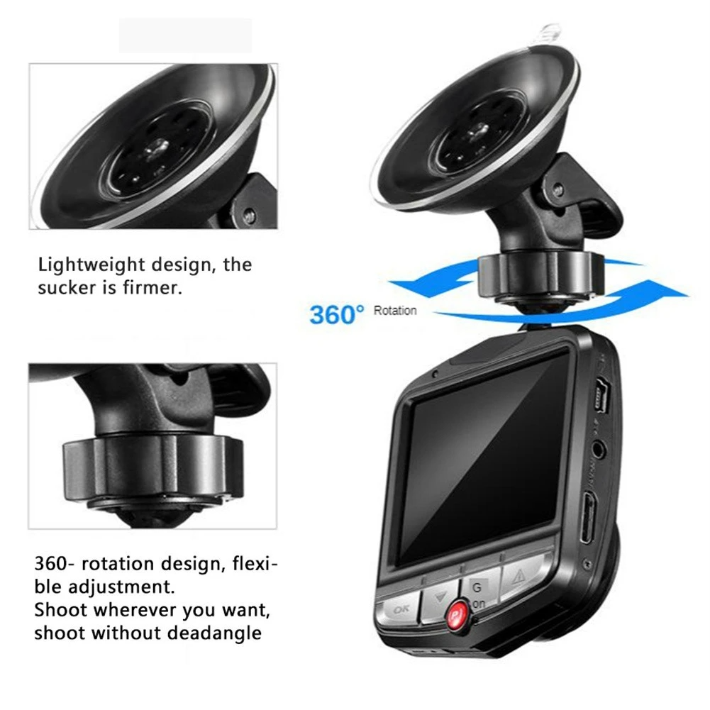 2.4 inch Full HD 1080P Dash Cam with night vision and wide-angle lens, designed for front or rear installation in vehicles.