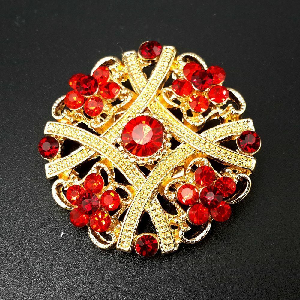 A collection of 24 vintage-style brooches featuring mixed alloy and rhinestone crystals, showcasing various floral designs.