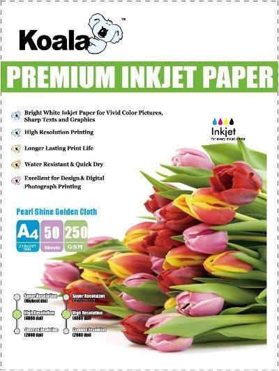 250gm A4 Pearl Shine Gold Cloth paper with a textured surface and glossy finish, ideal for scrapbooking and creative projects.