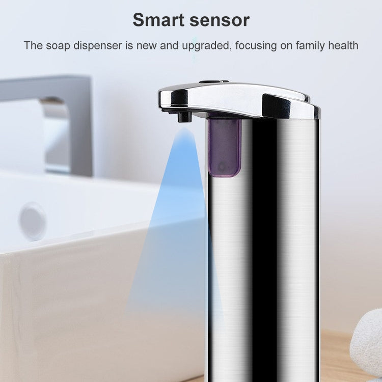 250ML Stainless Steel Automatic Soap Dispenser with infrared sensor technology, ideal for touchless hand hygiene.