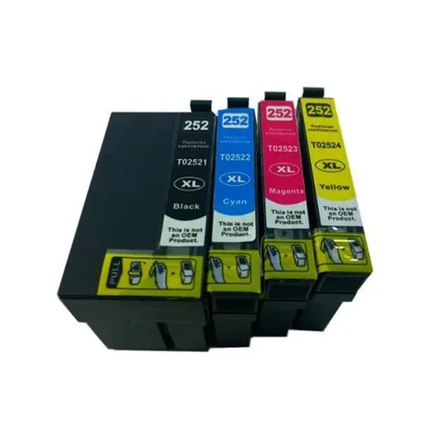 Boxed set of 252XL compatible inkjet cartridges including black, cyan, magenta, and yellow.