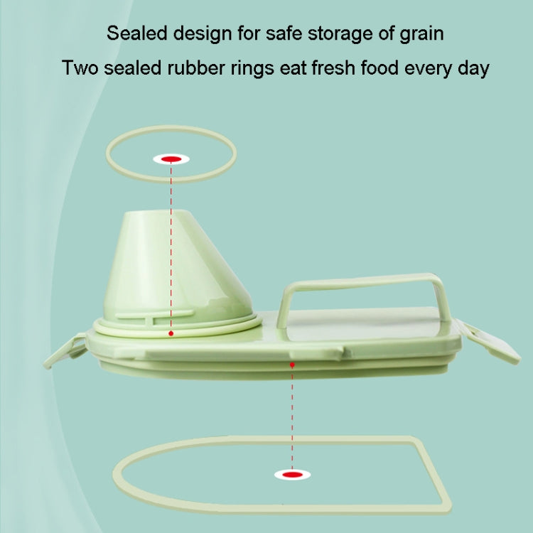 2.5L Pet Food Storage Bucket with snap closure and measuring cup, designed for moisture-proof storage.