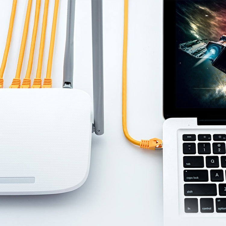 25m CAT6 Gigabit Ethernet Double Shielded Cable with RJ-45 connectors, showcasing its durable design and flexible body.