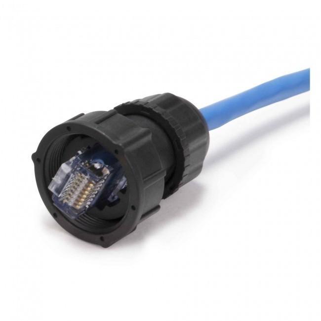 25M Cat6 IP67 Ethernet cable with rugged male-male connectors, suitable for outdoor and industrial use.