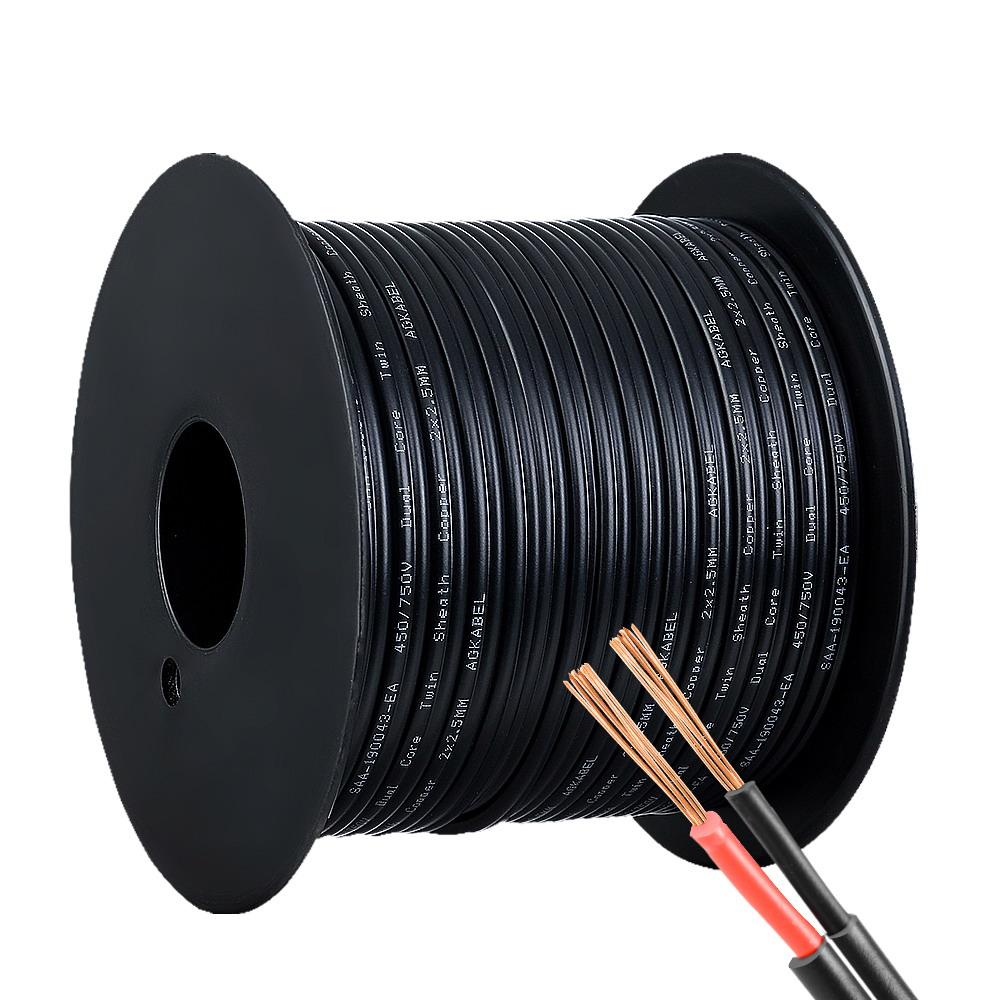 2.5MM Electrical Cable Twin Core Extension Wire with black PVC sheathing, ideal for car solar panel applications.