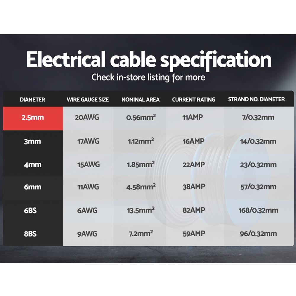 2.5MM Electrical Cable Twin Core Extension Wire with black PVC sheathing, ideal for car solar panel applications.
