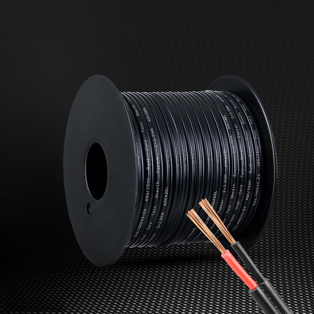 2.5MM Electrical Cable Twin Core Extension Wire with black PVC sheathing, ideal for car solar panel applications.