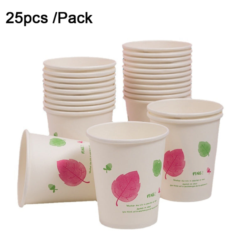 A pack of 25 disposable paper cups made from thickened wood pulp, featuring a smooth round mouth and eco-friendly design.
