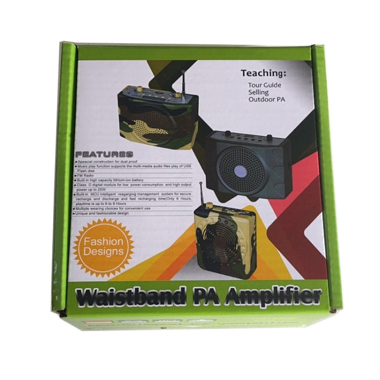 25W Bluetooth Voice Amplifier with camouflage bag, designed for outdoor use, featuring a strong magnetic speaker and remote control.