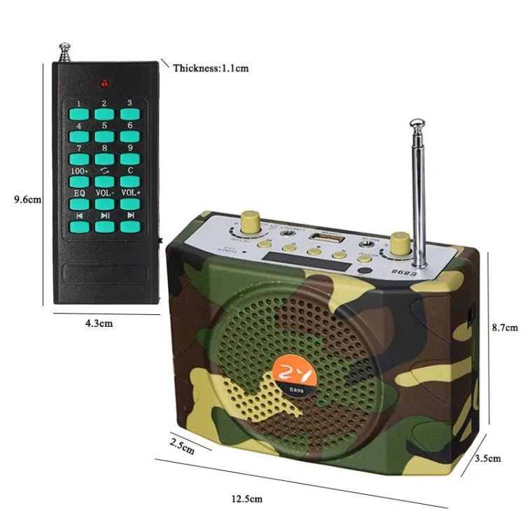 25W Bluetooth Voice Amplifier with camouflage bag, designed for outdoor use, featuring a strong magnetic speaker and remote control.