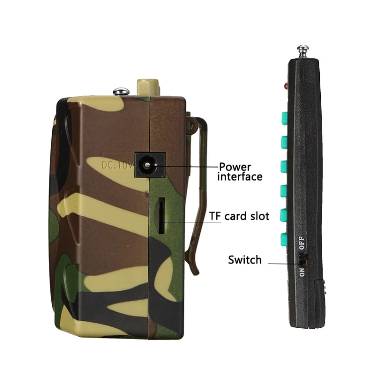 25W Bluetooth Voice Amplifier with camouflage bag, designed for outdoor use, featuring a strong magnetic speaker and remote control.