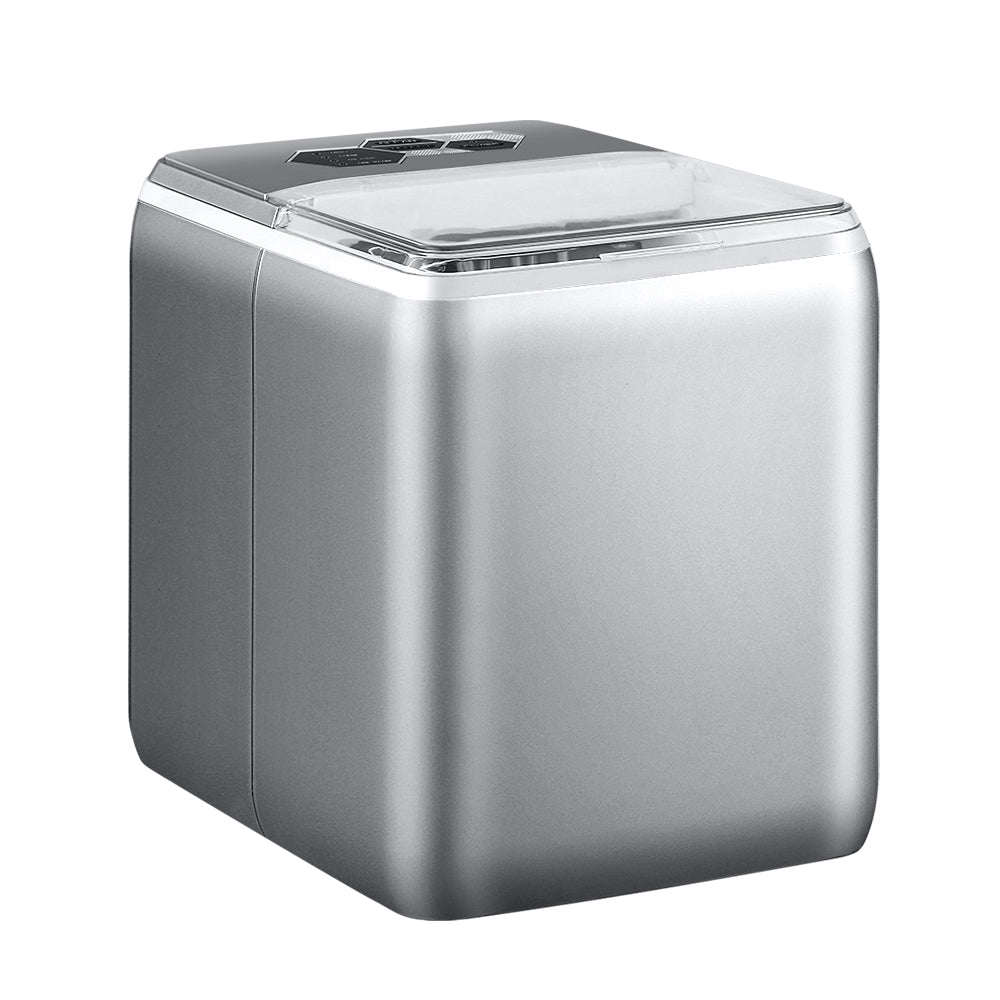 2.6L Ice Maker Machine in silver color, showcasing its compact design and control panel for easy operation.