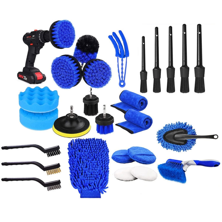 27pcs WRS-CS29 Car Wash Cleaning Brush Set featuring various brushes for car interior cleaning, showcasing durable materials and a hexagonal connecting rod.