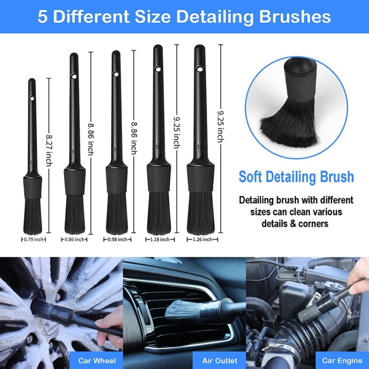27pcs WRS-CS29 Car Wash Cleaning Brush Set featuring various brushes for car interior cleaning, showcasing durable materials and a hexagonal connecting rod.