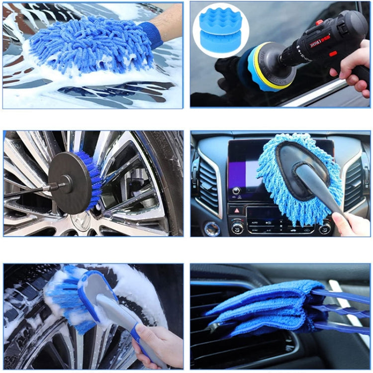 27pcs WRS-CS29 Car Wash Cleaning Brush Set featuring various brushes for car interior cleaning, showcasing durable materials and a hexagonal connecting rod.