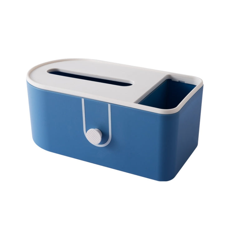 Blue and white round tissue box with a frosted surface and anti-skid bottom, perfect for home or office use.