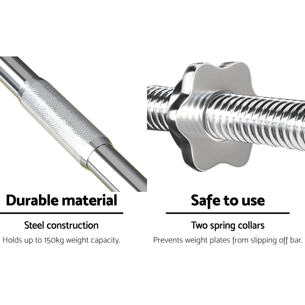 28KG Barbell Weight Set featuring 4 rubber-coated weight plates and a chrome plated barbell bar, ideal for home fitness workouts.