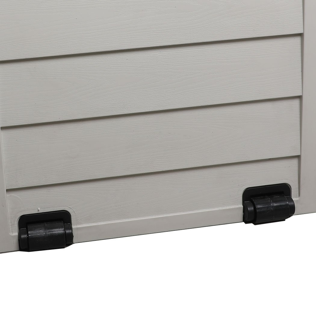 290L Outdoor Storage Box in black, featuring a spacious design with wheels and an adjustable lid for easy access.