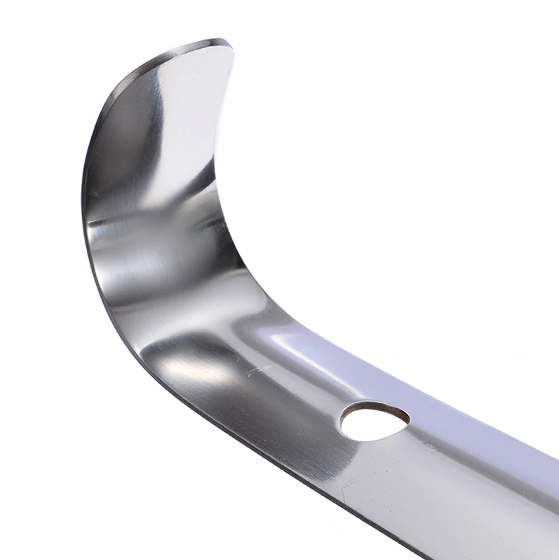 22-inch extra long handle shoe horn made of stainless steel, designed for easy shoe removal.