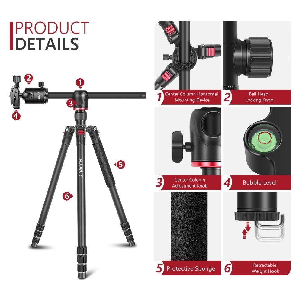 2-in-1 Camera Tripod Monopod featuring a 360-degree rotatable center column, made from high-density aluminum alloy, ideal for various camera types.