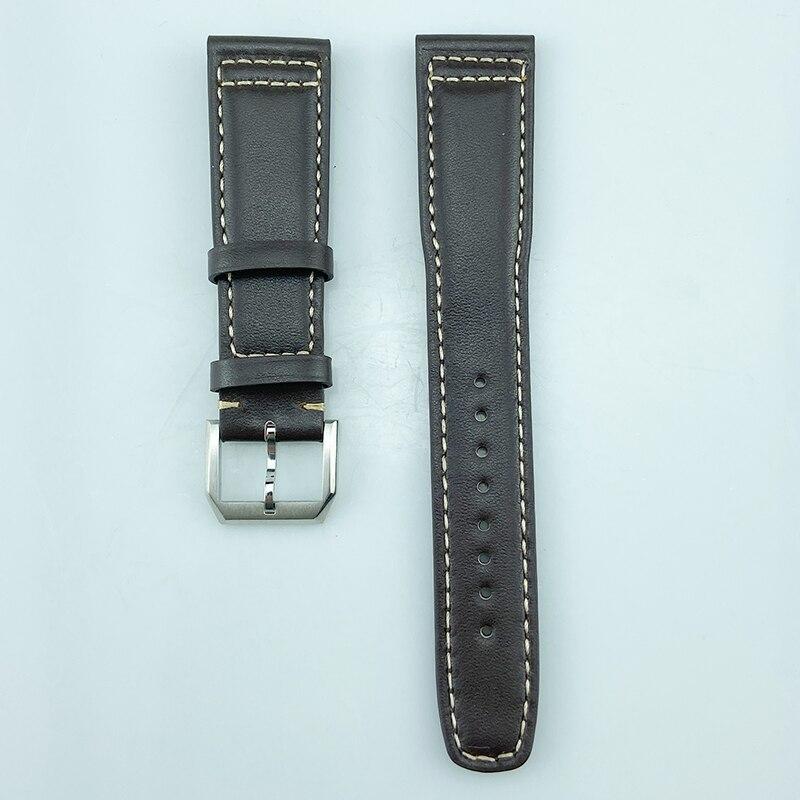22MM genuine leather watch strap designed for pilots' watches, showcasing its sleek design and durable material.