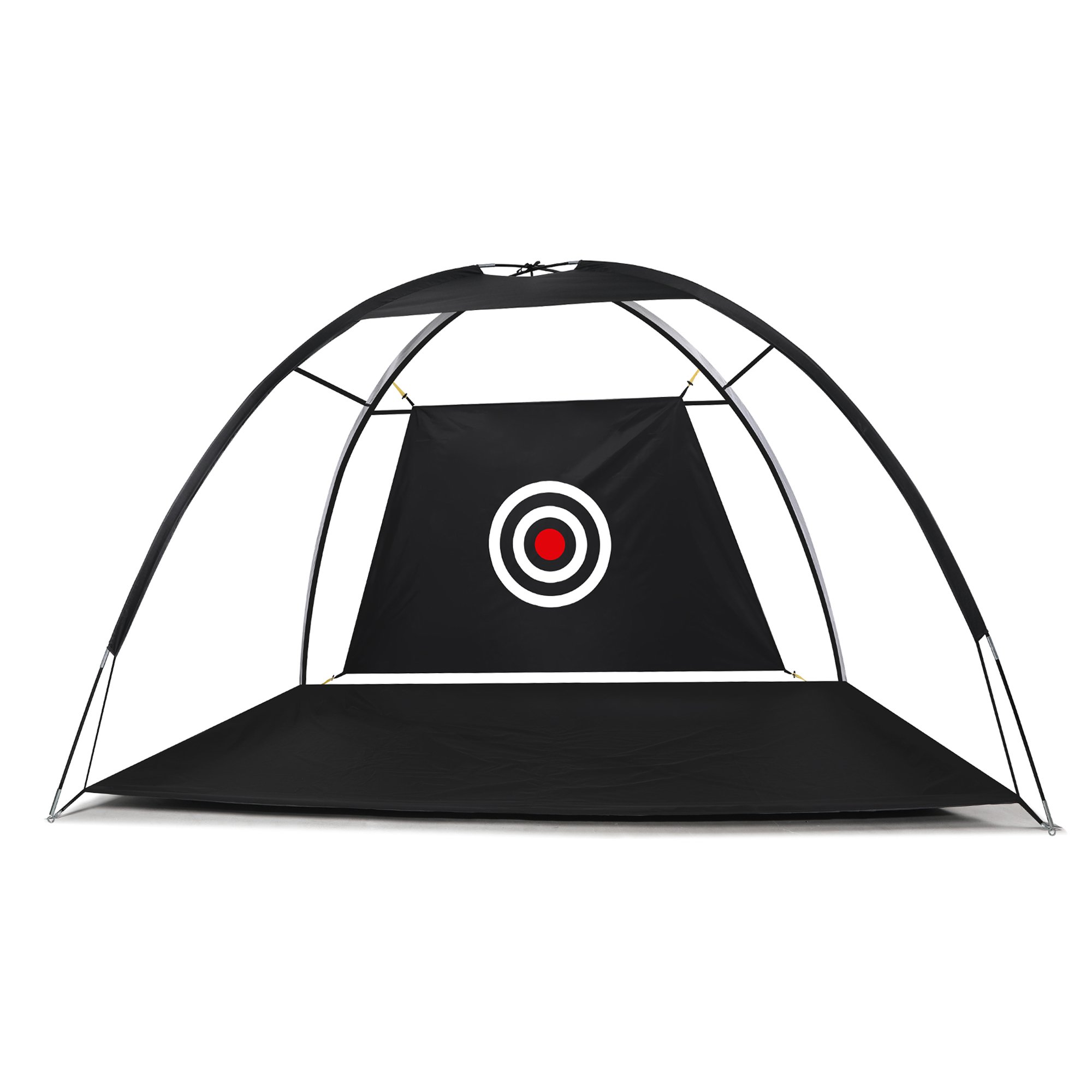 2M Golf Practice Net set up in a backyard, showcasing its ultra-wide design and sturdy construction with a target.