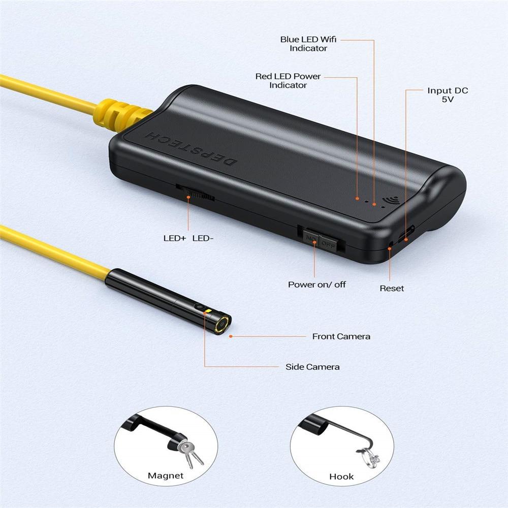 2MP/5MP Wireless Industrial Endoscope Zoom Camera with LED lights and flexible inspection snake design.