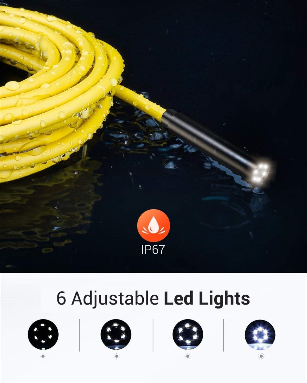 2MP/5MP Wireless Industrial Endoscope Zoom Camera with LED lights and flexible inspection snake design.