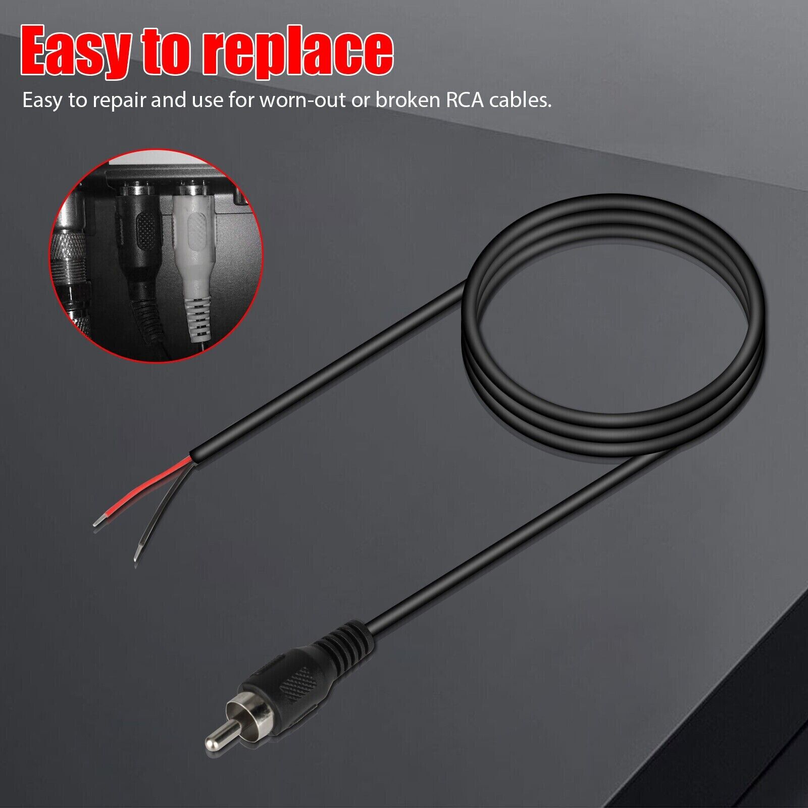 Two 10-foot RCA male plug to bare wire audio cables, ideal for connecting speakers and subwoofers.