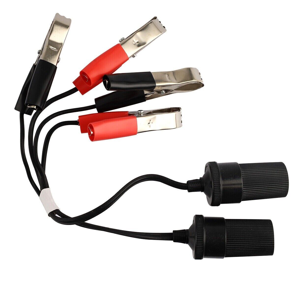 2PCS Car Battery Alligator Clamp Clip Cigarette Lighter Power Adapter with alligator clips and female socket for 12V applications.