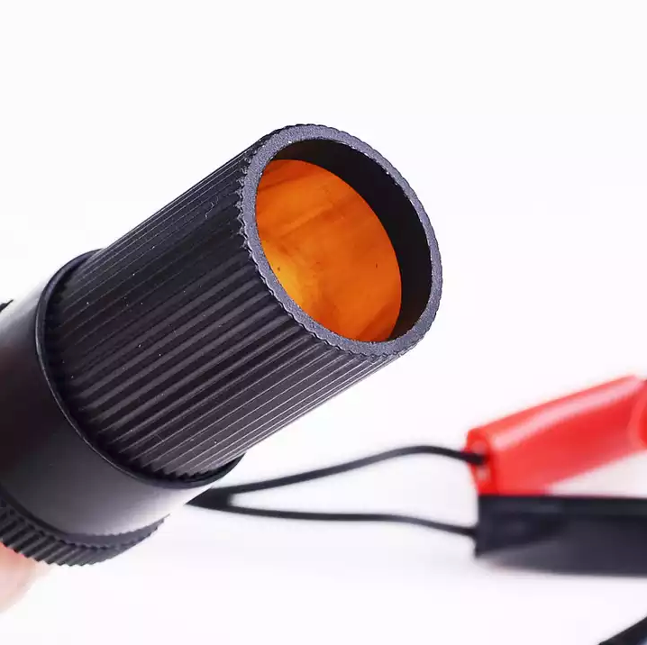 2PCS Car Battery Alligator Clamp Clip Cigarette Lighter Power Adapter with alligator clips and female socket for 12V applications.