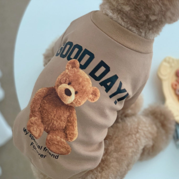 Two cute fleece sweaters for small dogs and cats, featuring a teddy bear design, soft and warm fabric, available in various sizes.