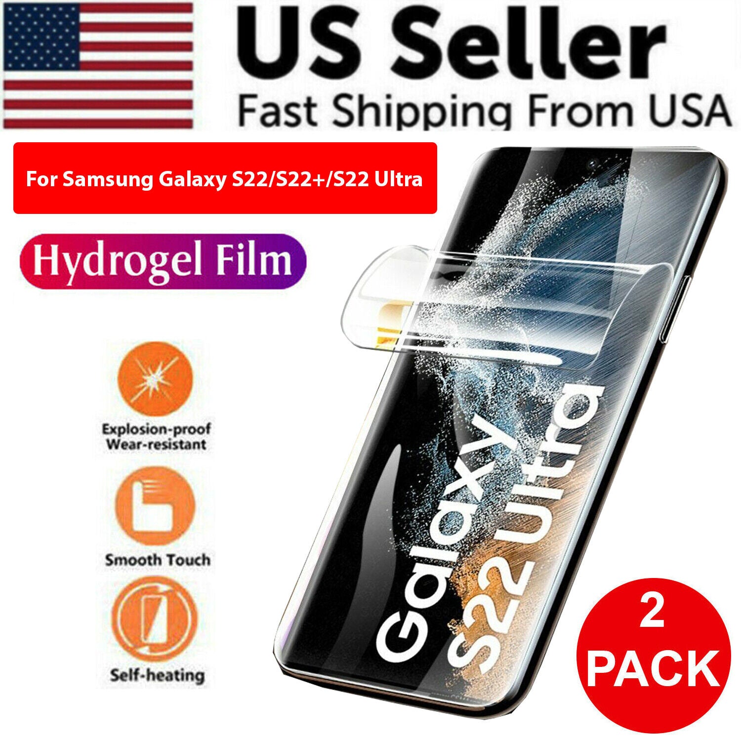2PCS Hydrogel Screen Protector for Samsung Galaxy S23 and S22 Ultra, showcasing its ultra-clear and flexible design for full body protection.