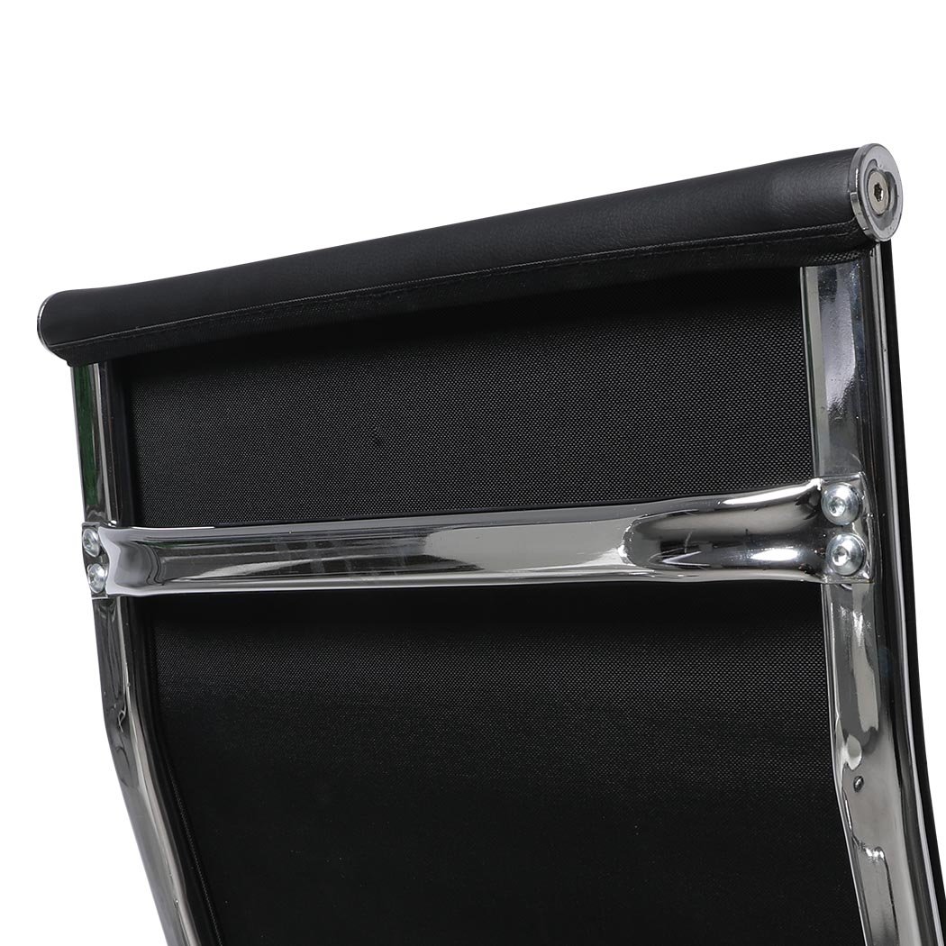 Two stylish office chairs with PU leather upholstery and chrome base, designed for comfort and ergonomic support.